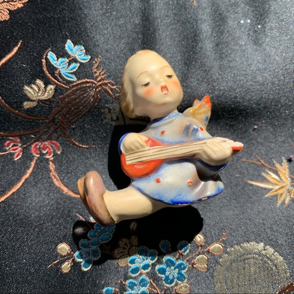Vintage Guitar Cherub Ceramic Figure